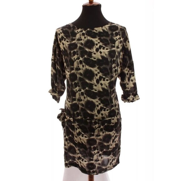 Zara Sarong Wrap Shift Shirt Dress Drop Waist Oversized Side Tie Leopard Sz XS - Picture 1 of 11